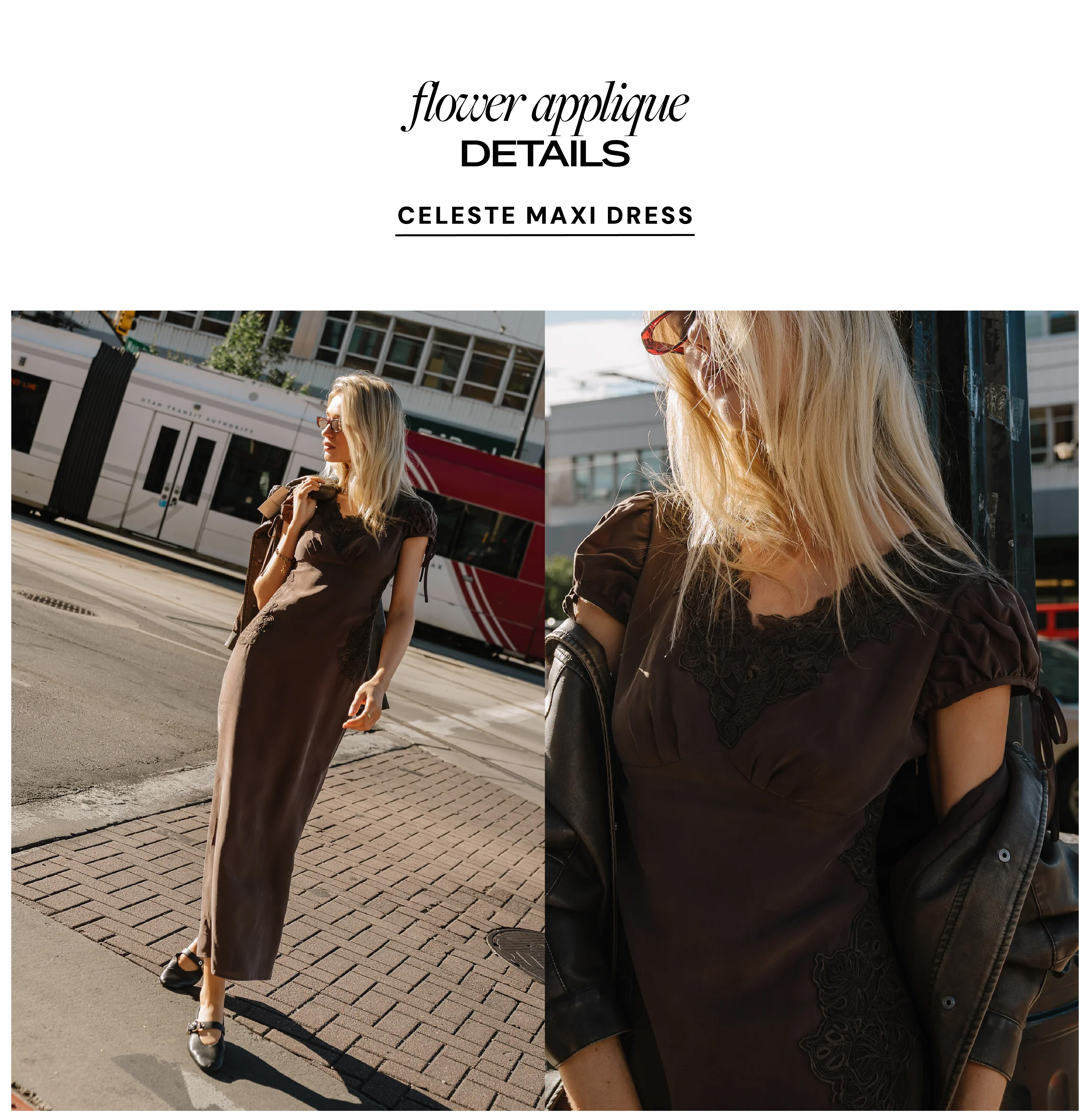flower applique details celeste maxi dress