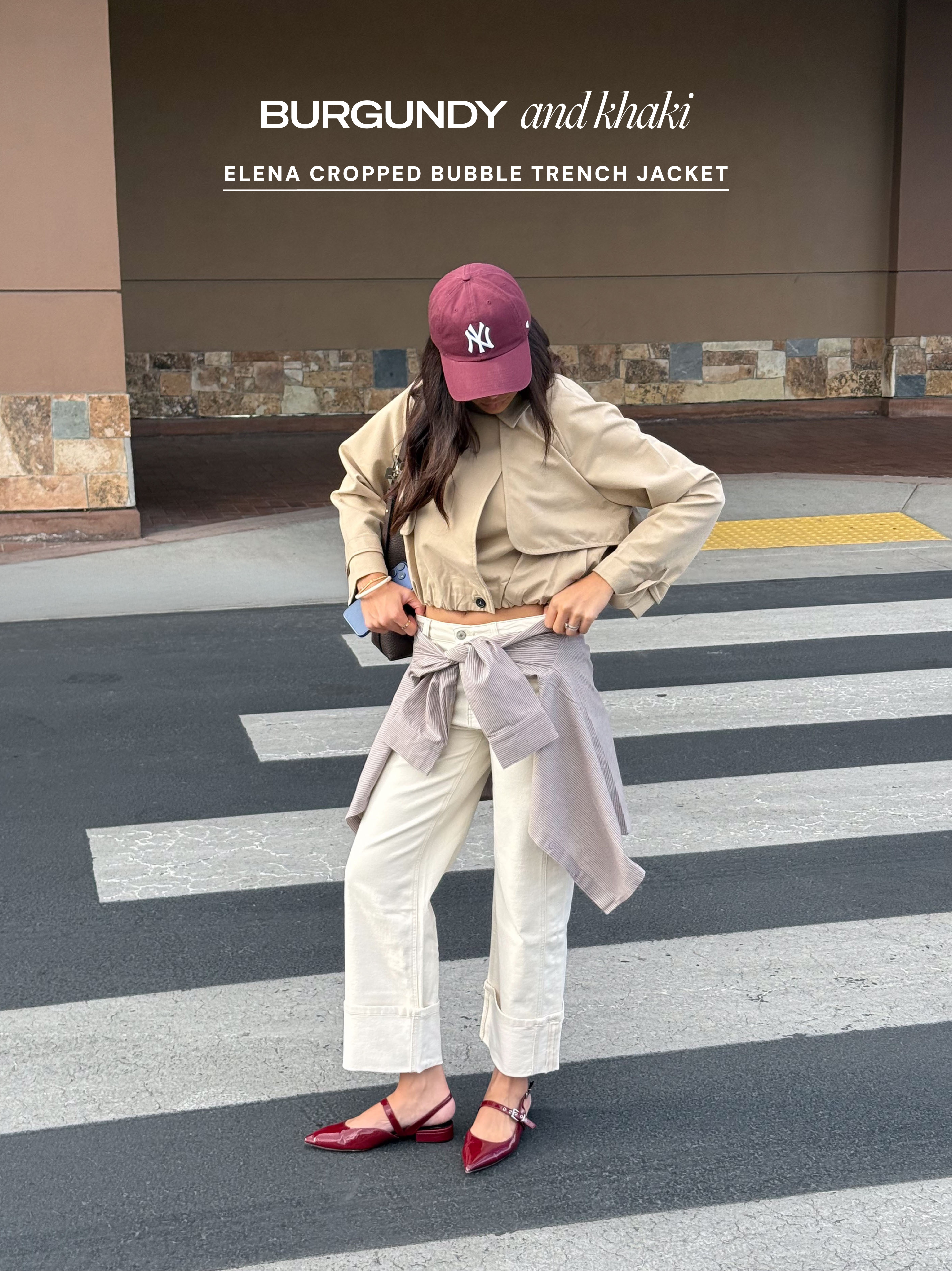 burgundy and khaki