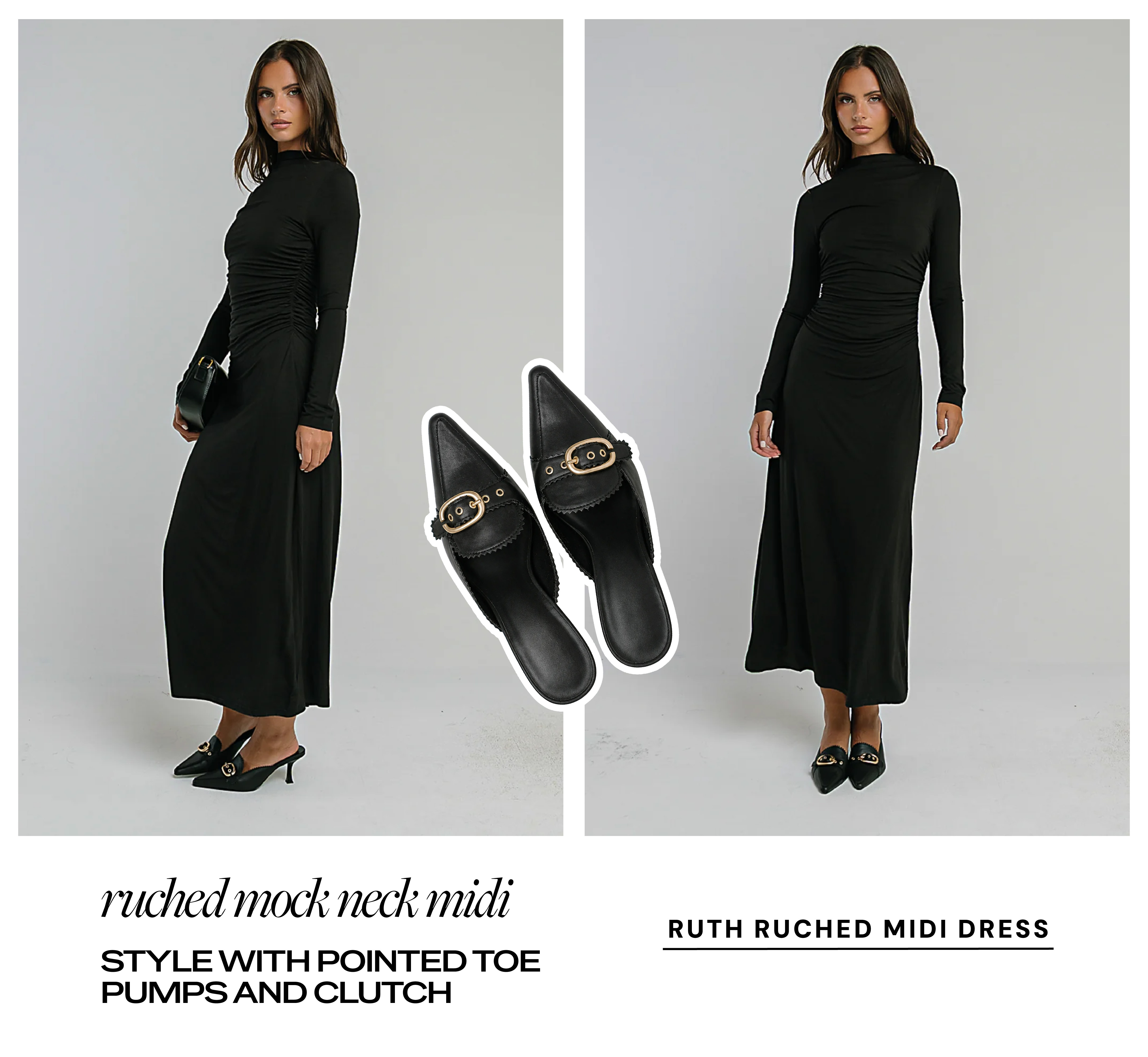 ruth ruched midi dress