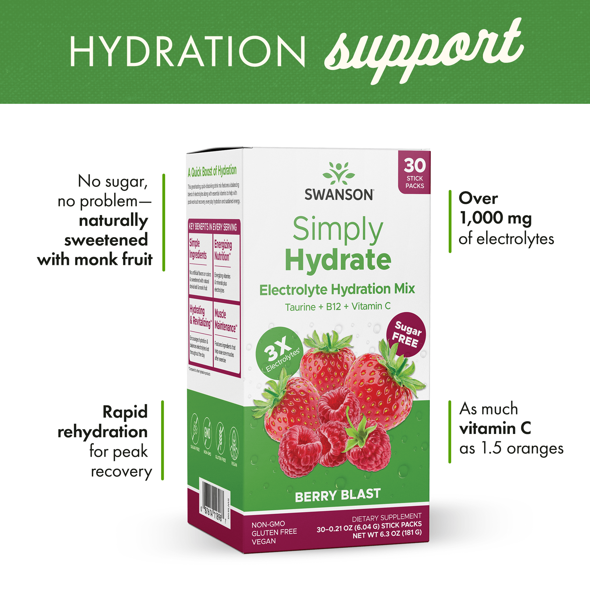 Swanson Vitamins Simply Hydrate Electrolyte Hydration Mix – Berry Blast