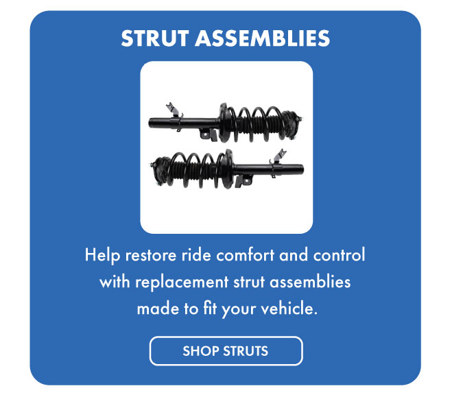 Strut Assemblies. Help restore ride comfort and control with replacement strut assemblies made to fit your vehicle. Shop struts.