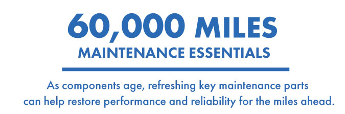 60,000 miles maintenance essentials. As components age, refreshing key maintenance parts can help restore performance and reliability for the miles ahead.