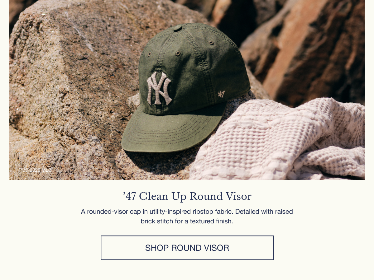 ’47 Clean Up Round Visor - A rounded-visor cap in utility-inspired ripstop fabric. Detailed with raised brick stitch fro a textured finish. SHOP ROUND VISOR