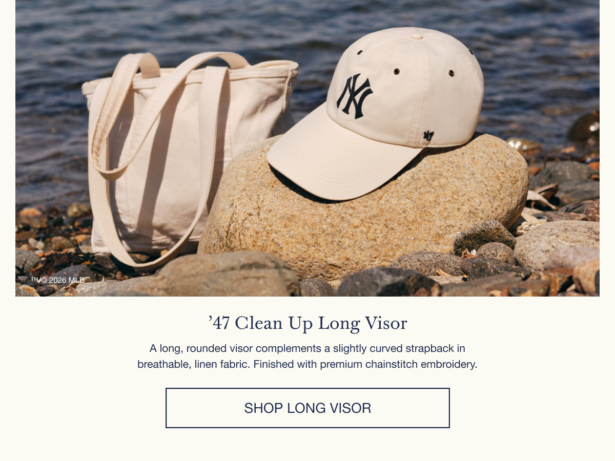 ’47 Clean Up Long Visor - A long, rounded visor complements a slightly curved stapback in breathable, linen fabric. Finished with premium chainstitch embroidery. SHOP LONG VISOR