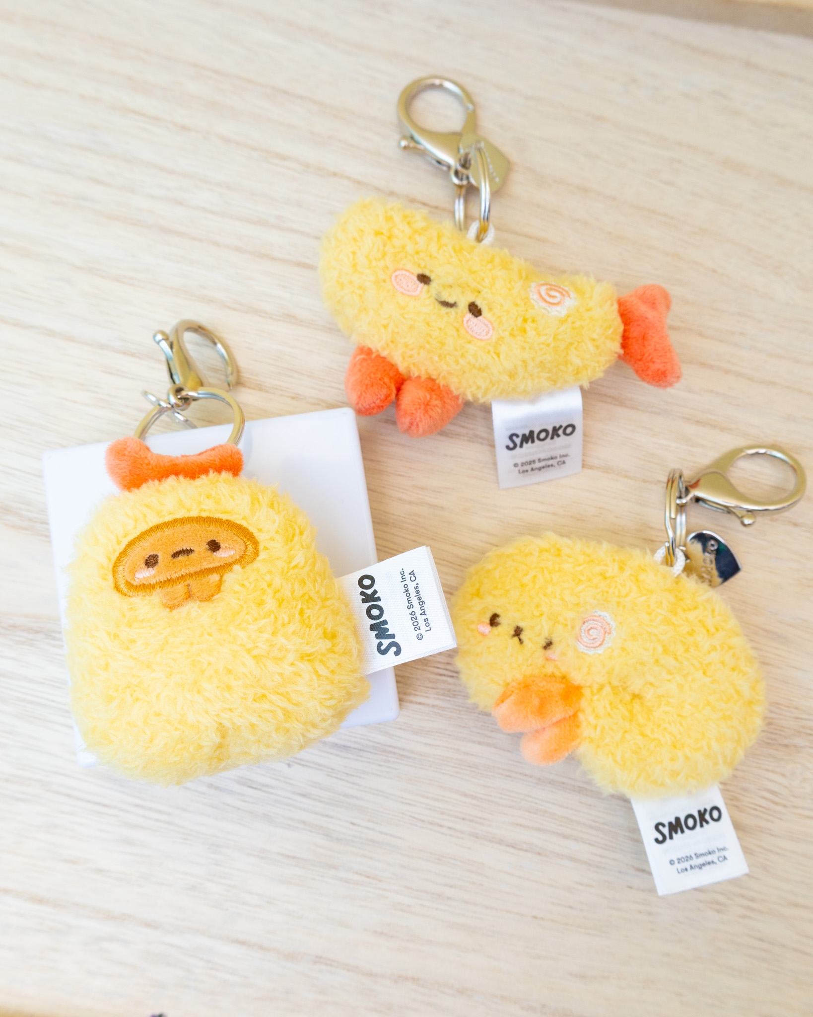 Shrimp Tempura Silver Hardware Keychains with Tayto Potato, Pup Shrimpie, and Tempura Shrimpie!