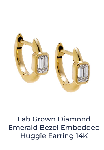 Lab Grown Diamond Emerald Bezel Embedded Huggie Earring 14K