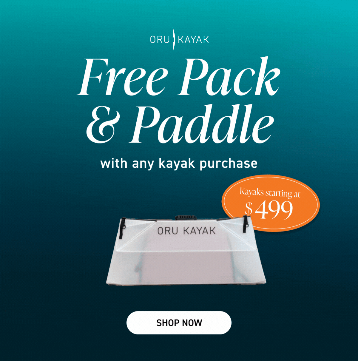 New Deal of the Week! Get a FREE paddle + carrying pack ($318 value) with any kayak purchase!