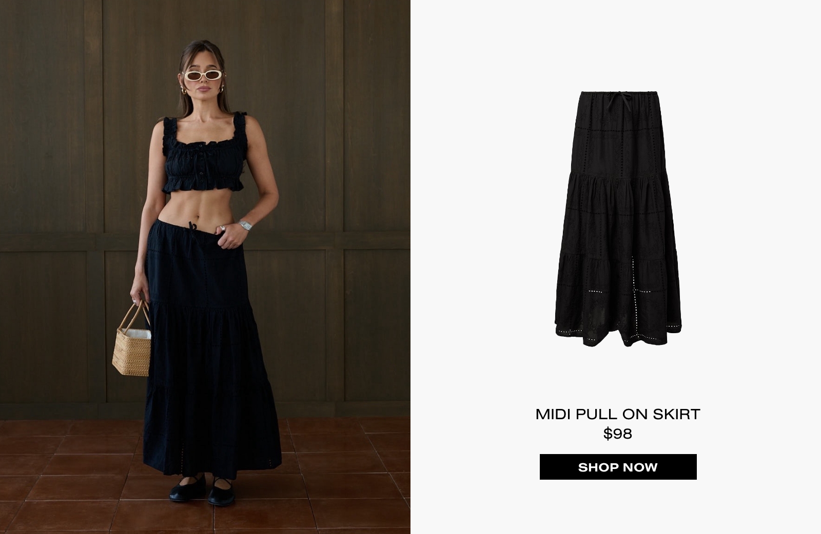 WeWoreWhat Spring 2025 Black Midi Pull On Skirt WeWoreWhat Spring 2025 Black Midi Pull On Skirt