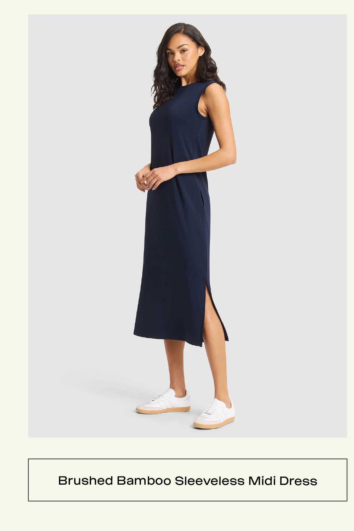 BRUSHED BAMBOO SLEEVELESS MIDI DRESS