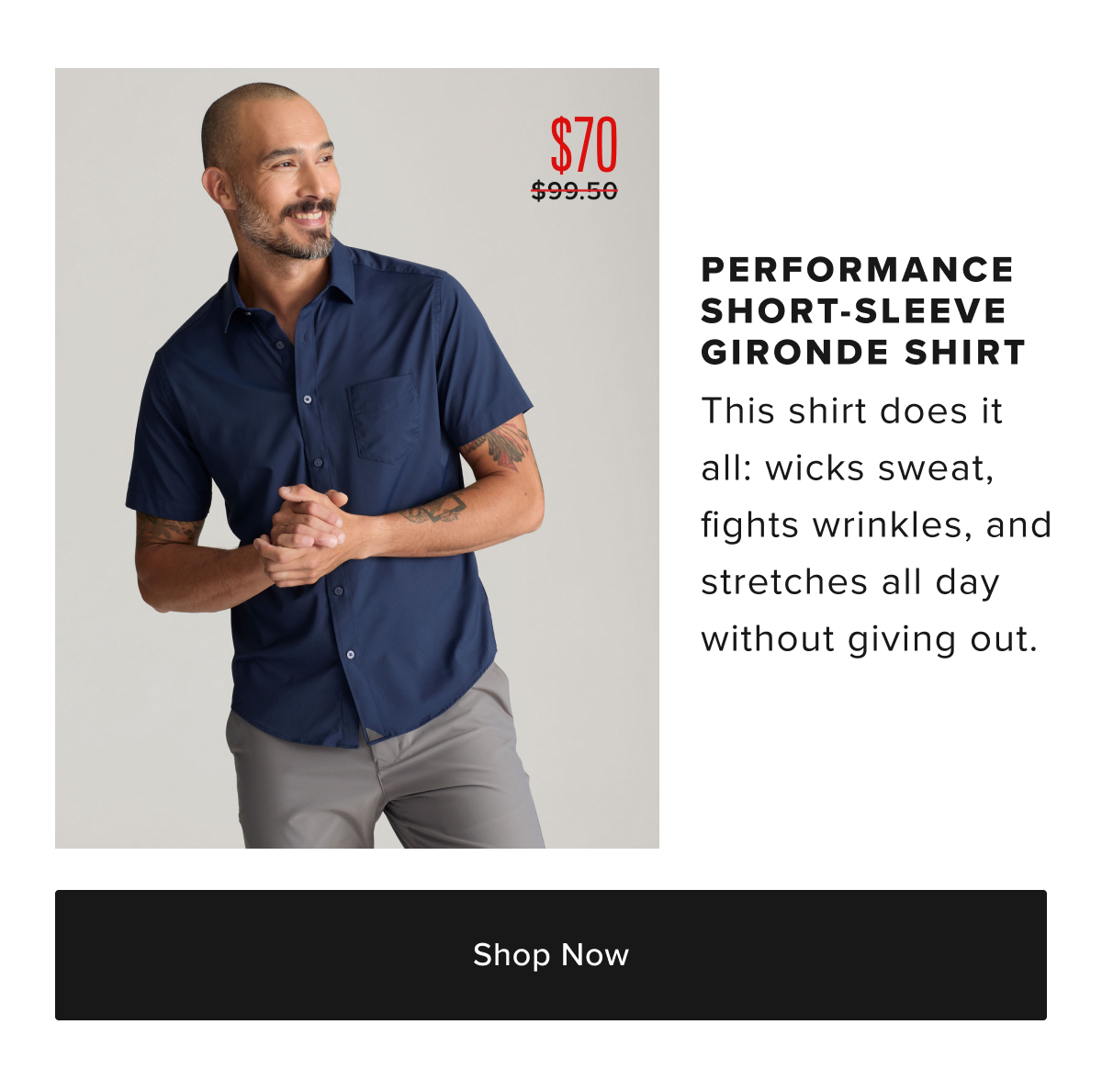 $70 Performance Short-Sleeve Gironde Shirt
