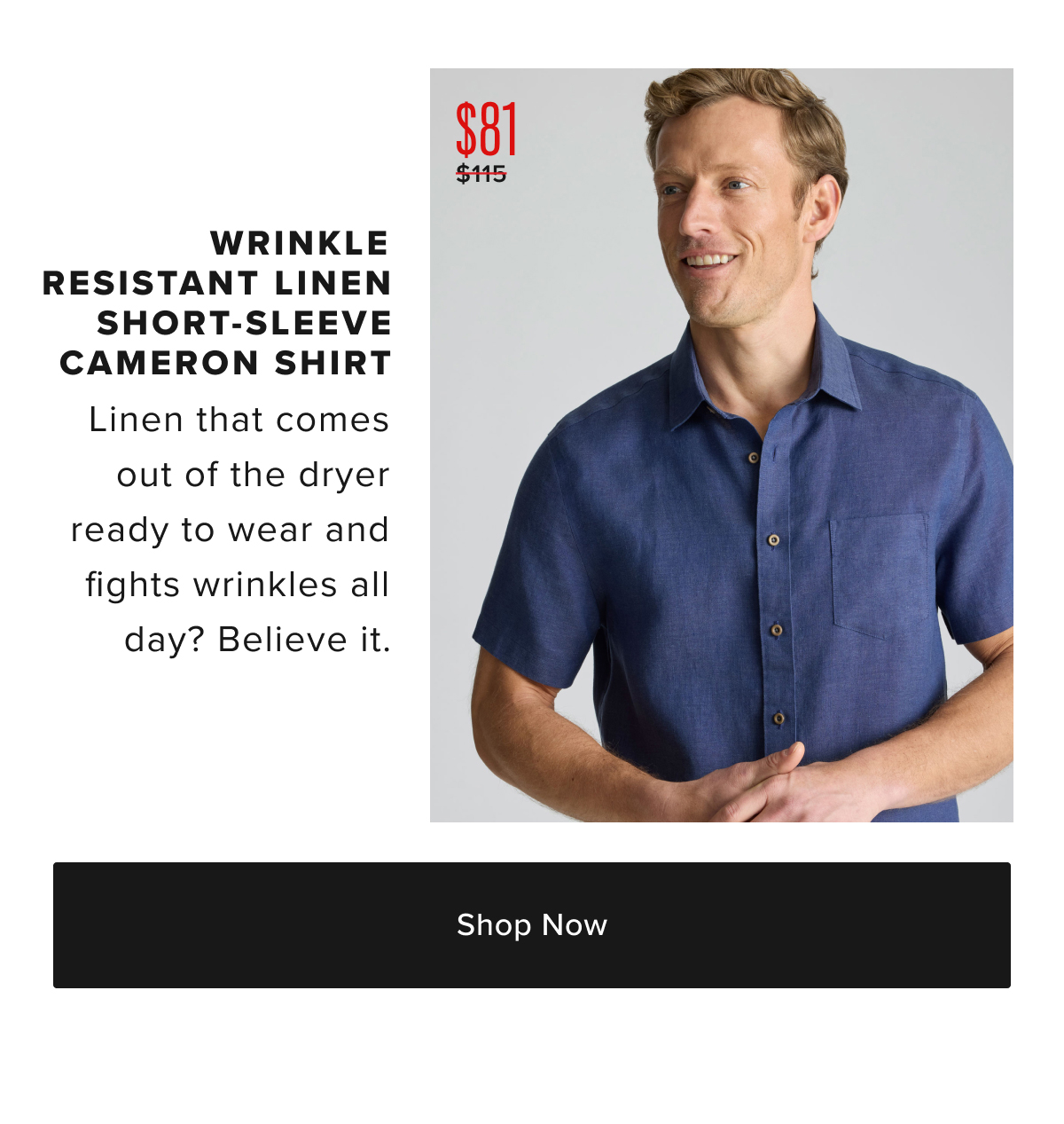 $81 Wrinkle-Resistant Linen Short-Sleeve Cameron Shirt