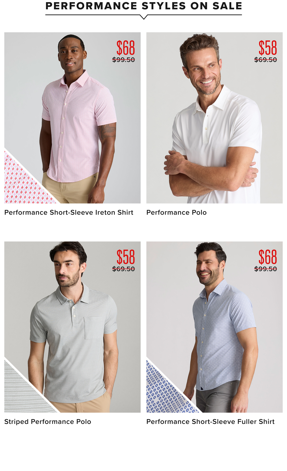 Performance Sale: shop $68 Performance Button-Downs and $58 Performance Polos