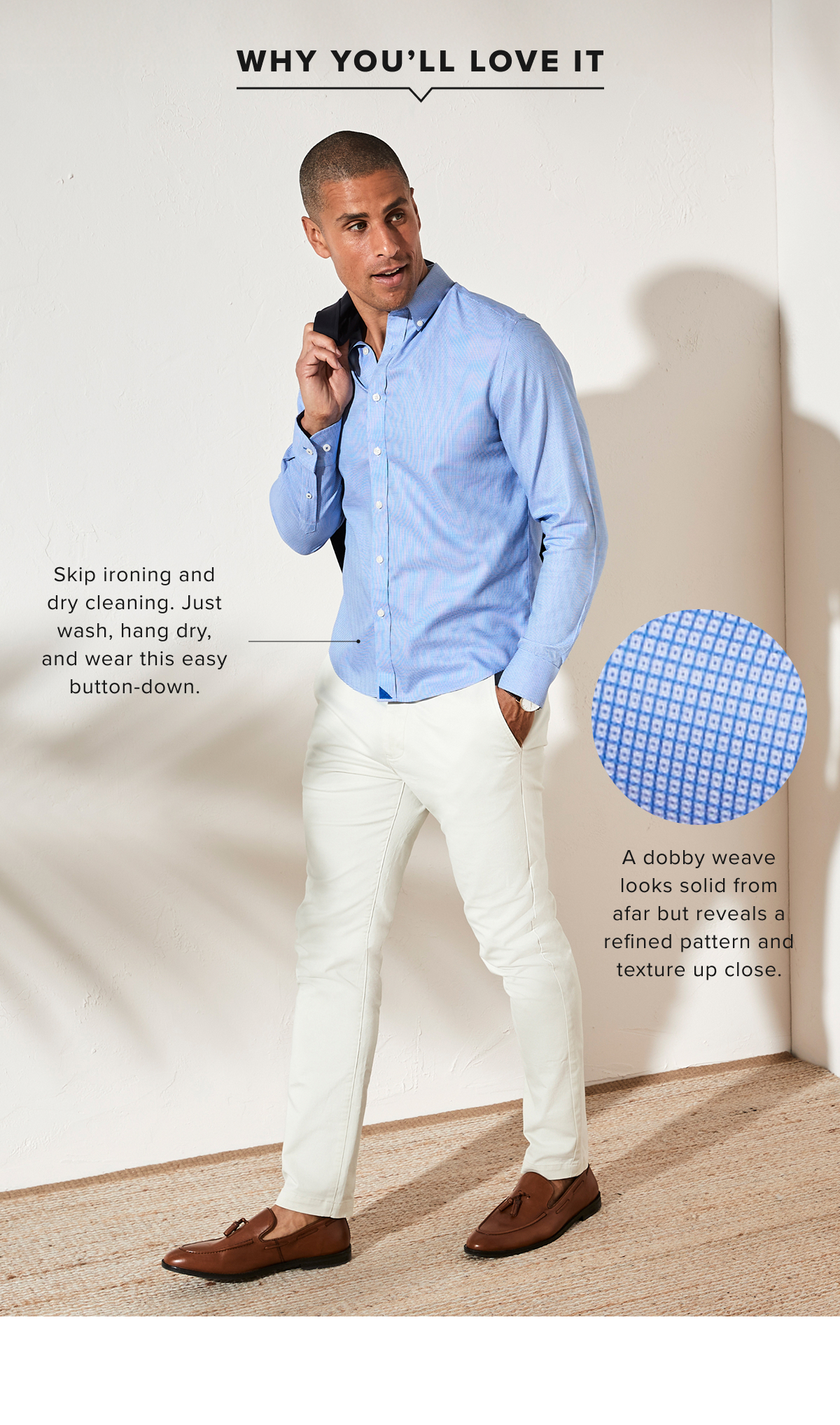 You can’t go wrong with a classic Wrinkle-Free shirt any time of year. It resists creases all day so you'll look sharp on the go. It’s cut to the perfect untucked length, so you’ll always feel comfortable. And it's easy to wash and dry at home—no dry cleaning required—so you’ll be out the door in a flash. This one features a cool dobby texture that looks almost solid from afar but reveals a cool medallion up close. Add a sport coat for a go-to event look that’ll work anywhere. 