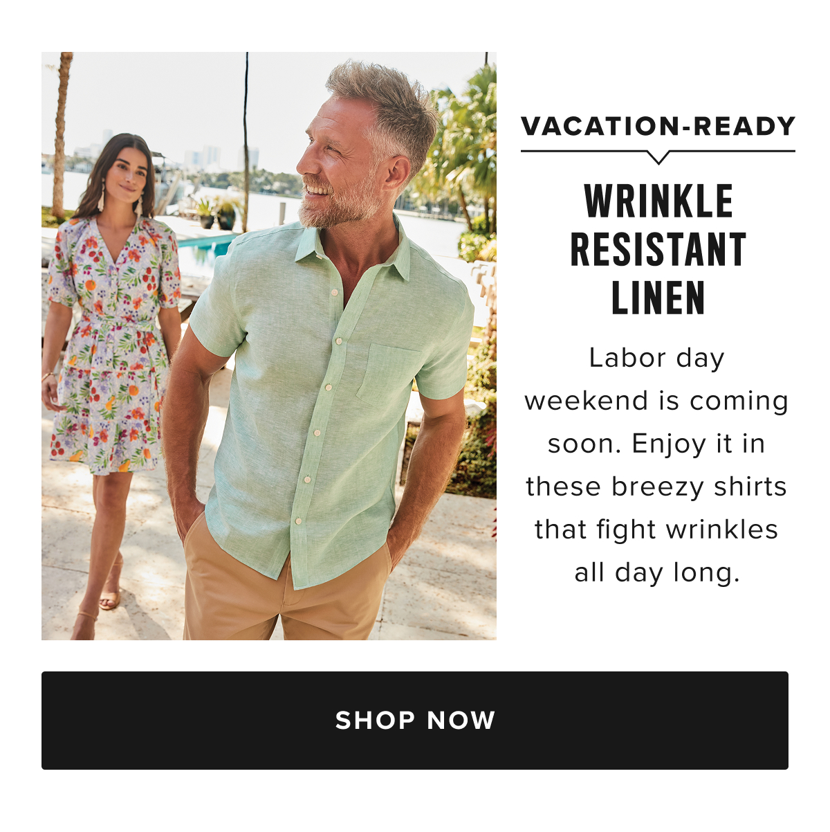 Stay cool when the weather warms up in this lightweight, 100% linen short-sleeve shirt. Unlike a traditional linen shirt, ours is designed to resist wrinkles better. It has the perfect-length hem and sleeves, making it breezy style for a warm-weather hangout, backyard barbecue, or your next vacation. Wear it with our 5-Pocket Pants for an easy, laid-back spring look. Now $65