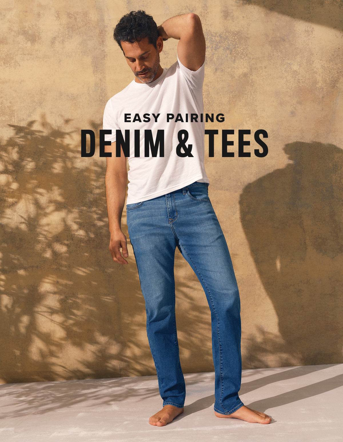 Slim straight denim paired with a tee that actually fits right
