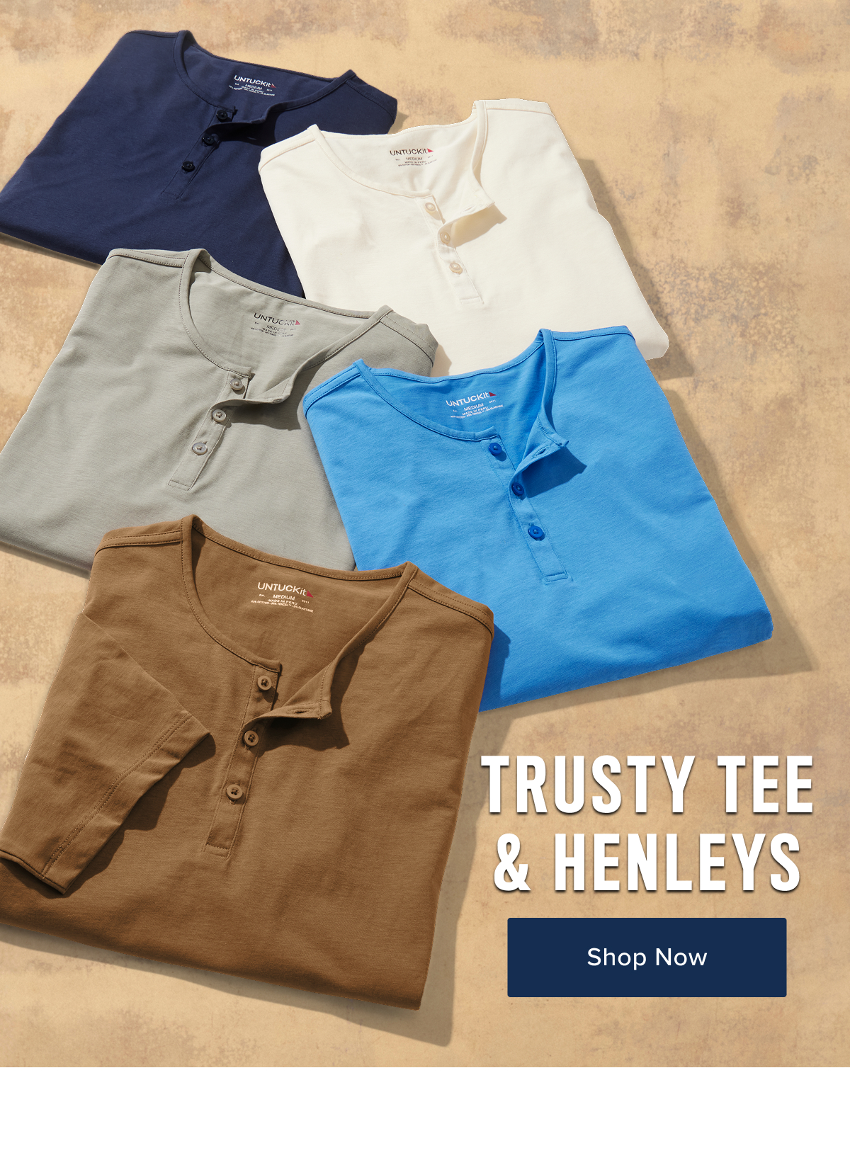 Tees and henleys in various colors. 