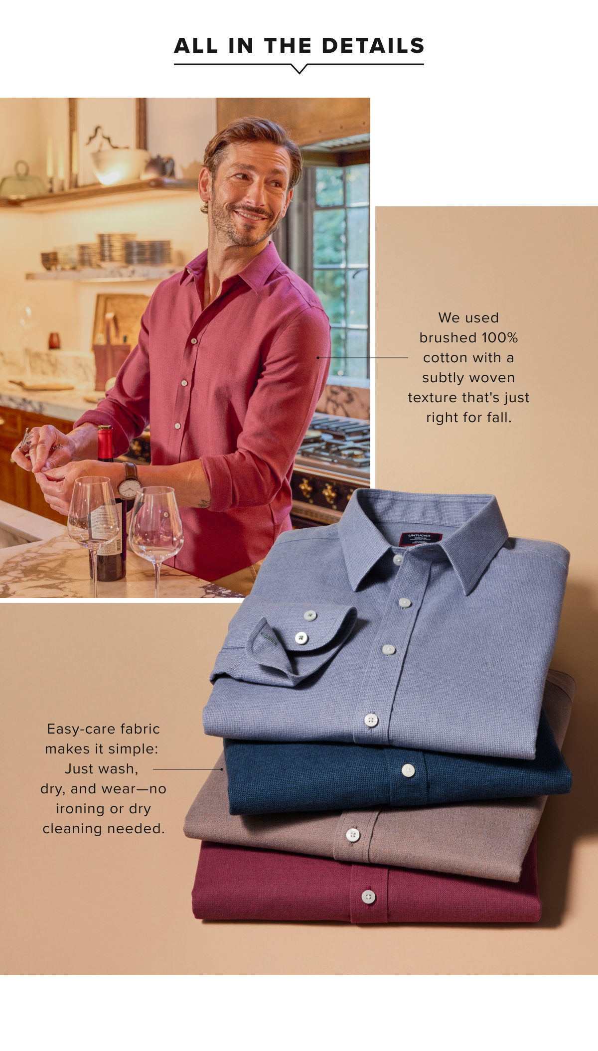Turn up the texture with these Wrinkle-Free bestsellers. Our Veneto shirts are customer favorites—and for good reason. They're specially treated to fight wrinkles all day, and you can wear them right out of the dryer. We gave them all the fine details of a classic button-down, plus the perfect untucked length to keep you feeling cool and casual. These supersoft styles are made from 100% cotton and have a subtly woven texture that's just right for fall. Pair one with our Classic Chino Pants for the perfect office outfit.