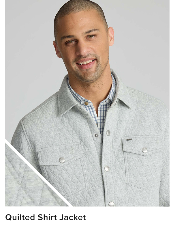 Model is wearing UNTUCKit Quilted shirt jacket. 