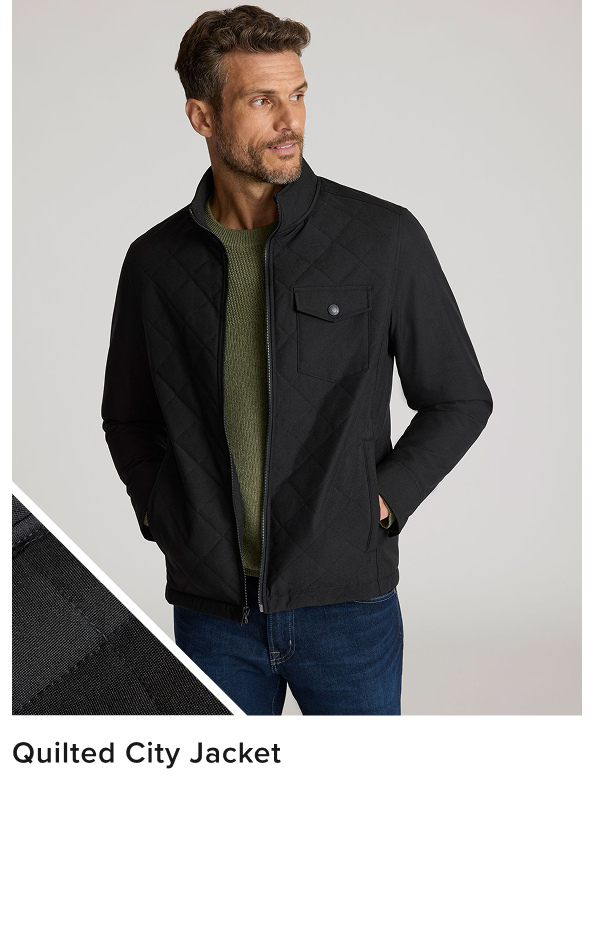Model is wearing UNTUCKit Quilted city jacket. 