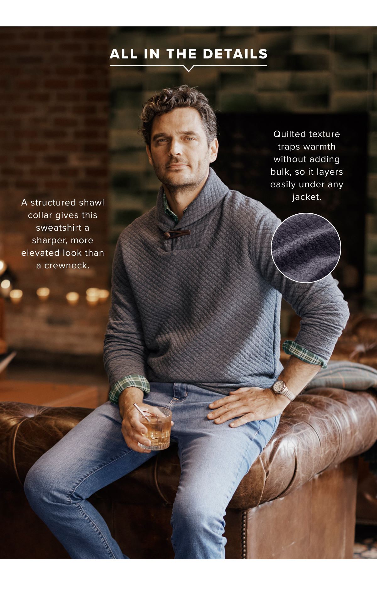 Model is wearing UNUTCKit Shawl Collar Sweatshirt