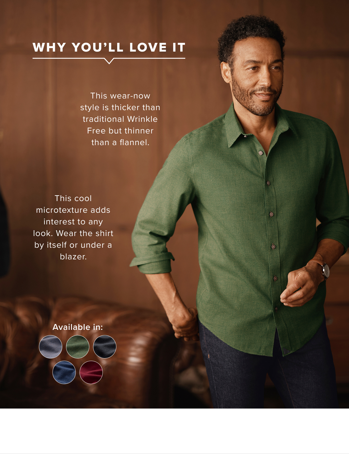 Model is wearing Green Gallis Wrinkle- Free Polo Model is wearing Green Gallis Wrinkle- Free Polo