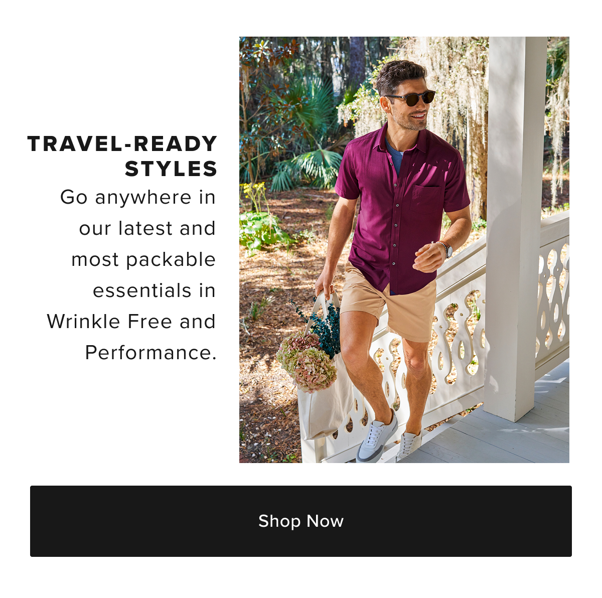 Getaway Styles: Whether you're off on a weekend adventure or a tropical retreat, our men's linen shirts and casual dress shirts are perfect for those breezy days. Don’t forget the versatile chino pants for men and khaki pants for a laid-back yet refined look. From men's short-sleeve button-downs to classic long-sleeve untucked shirts for men, our getaway collection will have you ready for anything.