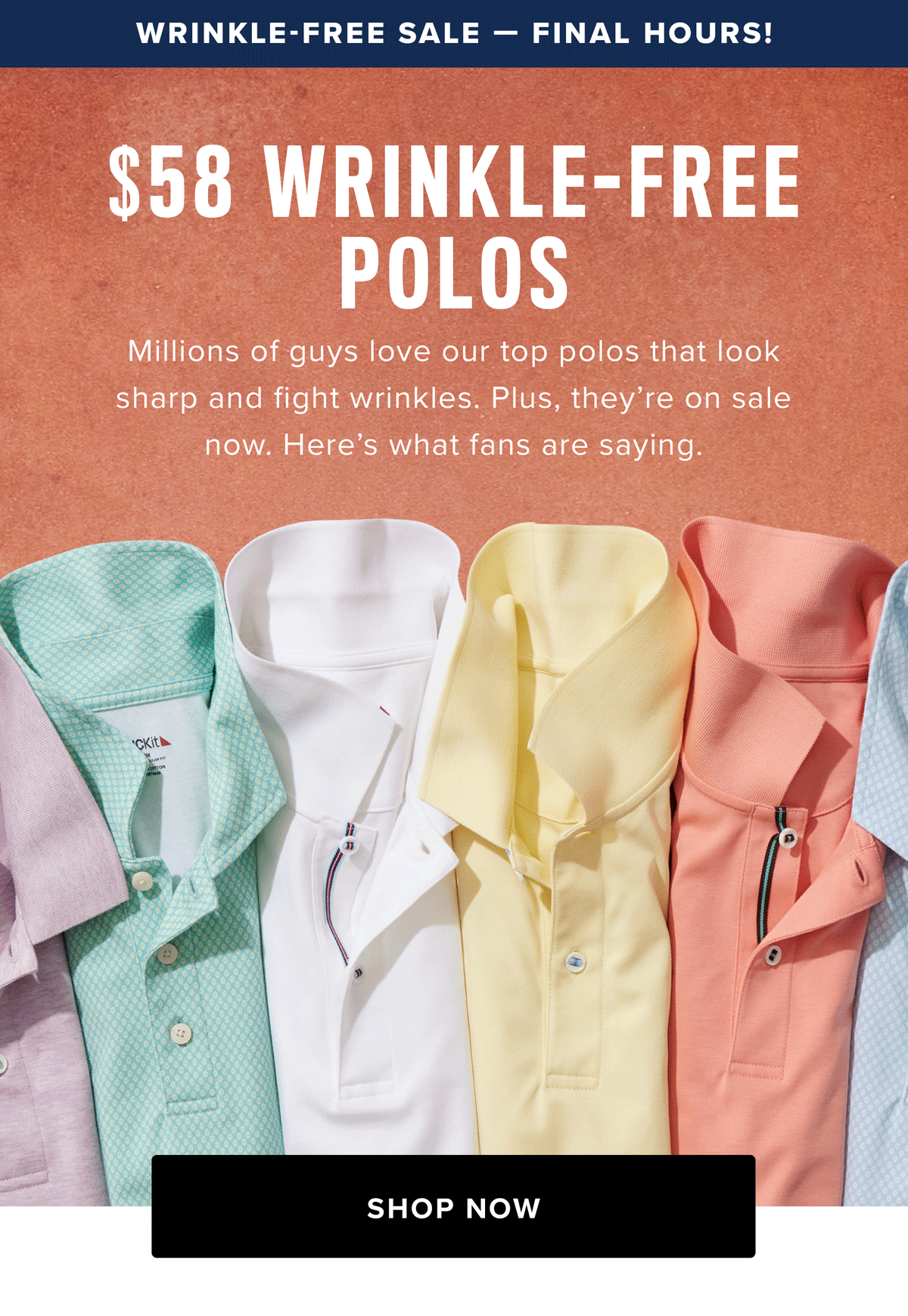 35% off UNTUCKit's Wrinkle-Free styles is going on now! Grab the fan favorite Wrinkle-Free Kelly Shirt now for only $68