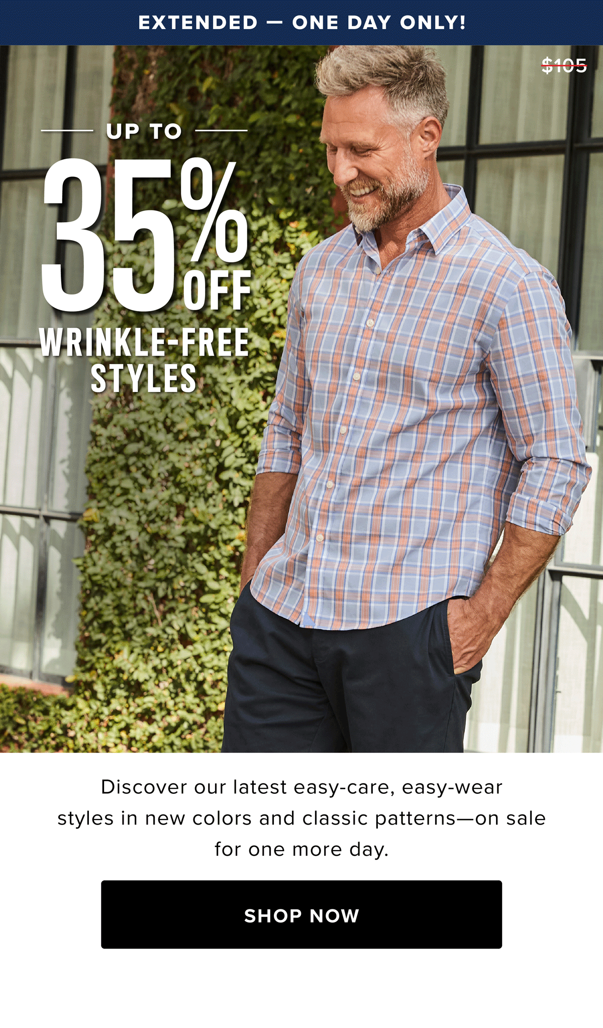35% off UNTUCKit's Wrinkle-Free styles is going on now! Grab the fan favorite Wrinkle-Free Kelly Shirt now for only $68