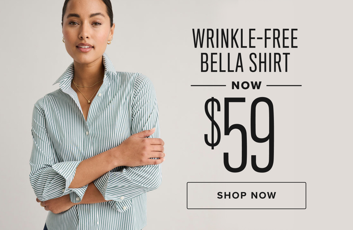 Wrinkle-resistant shirts are stylish essentials for every woman's wardrobe. Our Bella Shirt's stretch cotton fabric adds plenty of comfort, while slimming darts give it a precise fit. In flattering stripes, this style will make for an easy go-to this season—and our Perfect Placement Buttons ensure that your shirt always stays closed, with no awkward gaps. Now $59