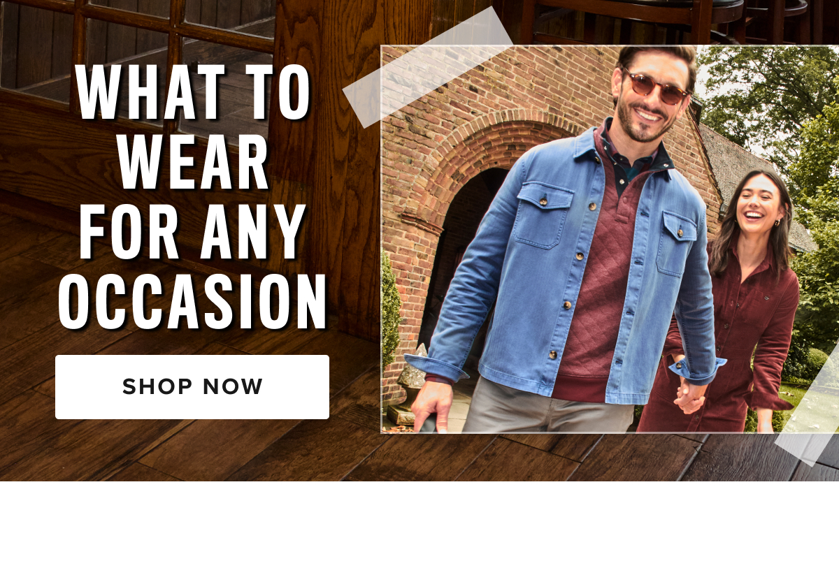 Our occasion collection is designed to elevate your look for every special moment. Whether you're dressing up for big events, heading for a night out, gearing up for a weekend getaway, or dressing for success in the office, we’ve got the perfect styles for you.  For Big Events: Discover the best men's sport coats and blazer jackets to complement your formal look this season. Our selection of dress shirts that can be tucked in and linen shirts for men will keep you stylish and comfortable as you celebrate.  On A Night Out: When it’s time to make a statement, choose from our variety of sports jackets for men that offer a sleek and sophisticated look. Pair with one of our stylish untuckit shirts or opt for a polo shirt for men for a more relaxed but polished vibe.  Getaway Styles: Whether you're off on a weekend adventure or a tropical retreat, our men's linen shirts and casual dress shirts are perfect for those breezy days. Don’t forget the versatile chino pants for men and khaki pants for a laid-back yet refined look. From men's short-sleeve button-downs to classic long-sleeve untucked shirts for men, our getaway collection will have you ready for anything.  For The Office: Make a lasting impression in the workplace with our selection of men's shirts and professional button-up shirts for men. You’ll find the perfect balance of style and comfort. Our sport coats and blazers for men are perfect for adding a touch of class to any office look.  Whether you're looking for UNTUCKit shirts, flannel shirts, or mens sportcoats, our occasion collection has something to suit every event. Explore our range and find the perfect look for your next celebration or business meeting.