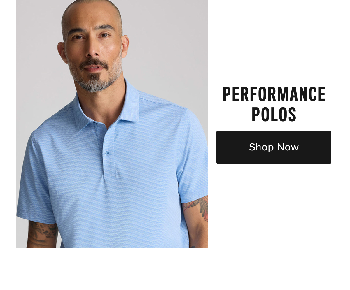 Model is wearing a white performance polo. 