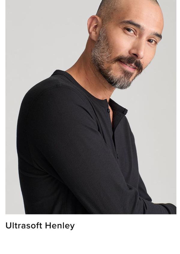 Model wearing UNTUCKit Ultrasoft Henley. 