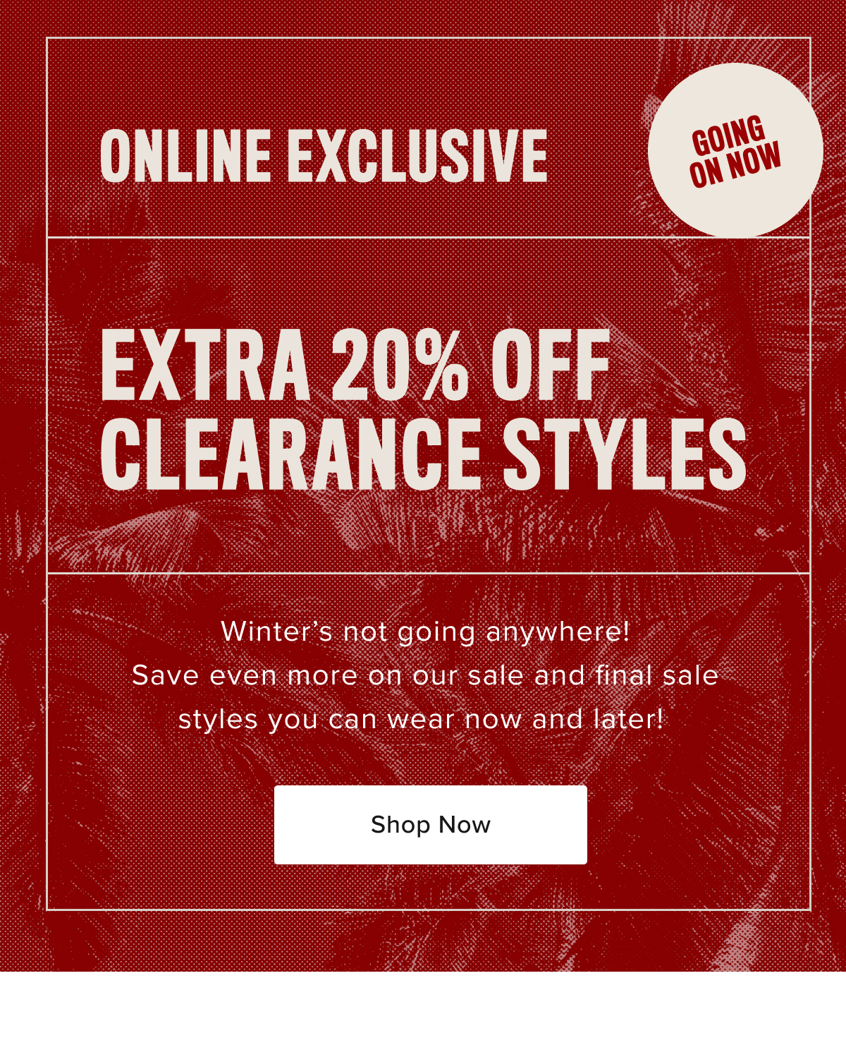 Extra 20% off clearance styles