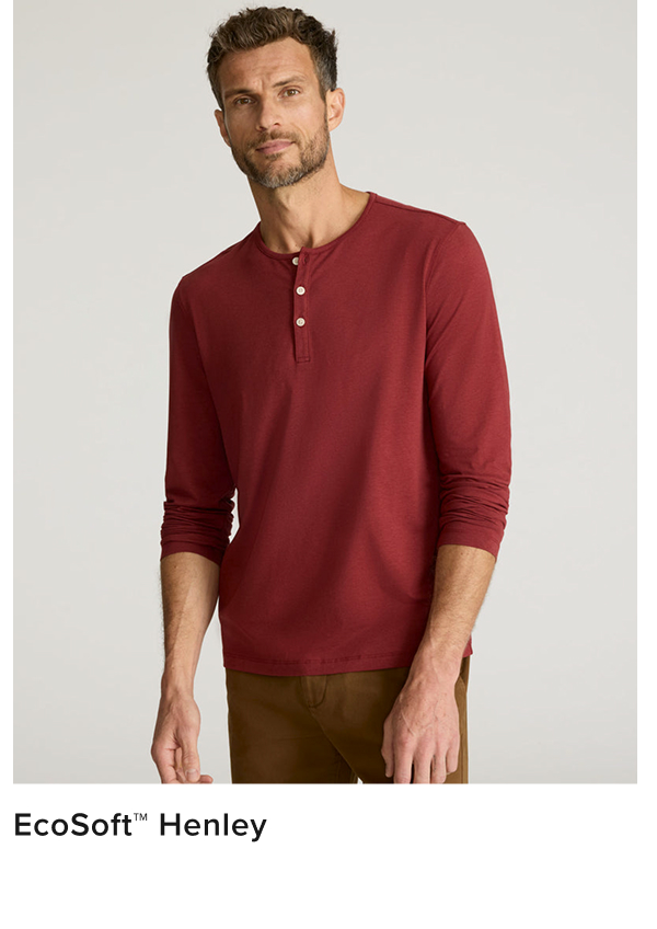 Model wearing UNTUCKit Ecosoft Henley. 
