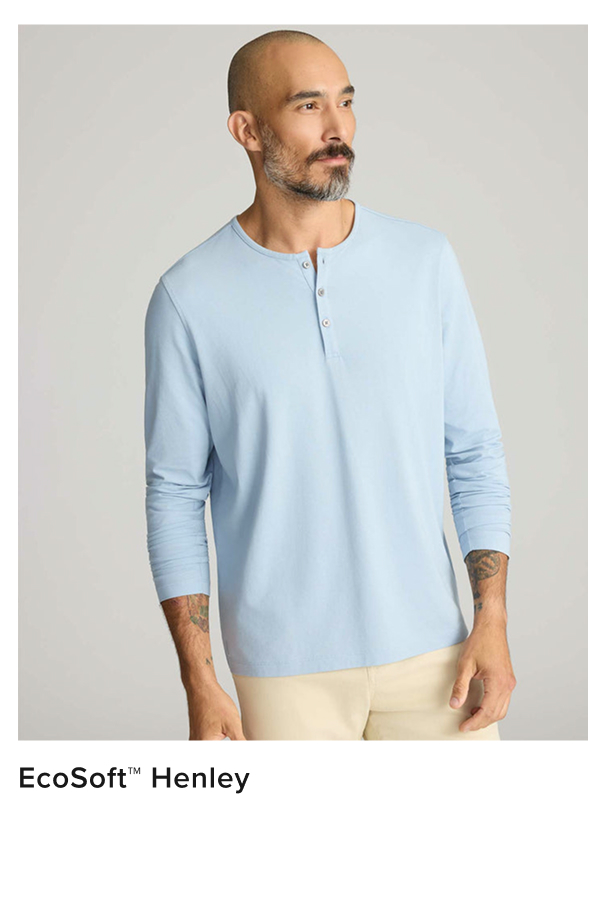 Model wearing UNTUCKit Ecosoft Henley. 