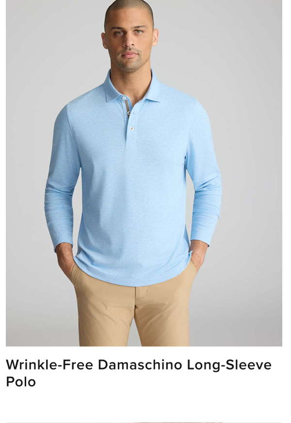 Wrinkle-Free Damaschino Long-Sleeve Polo Wrinkle-Free Damaschino Long-Sleeve Polo