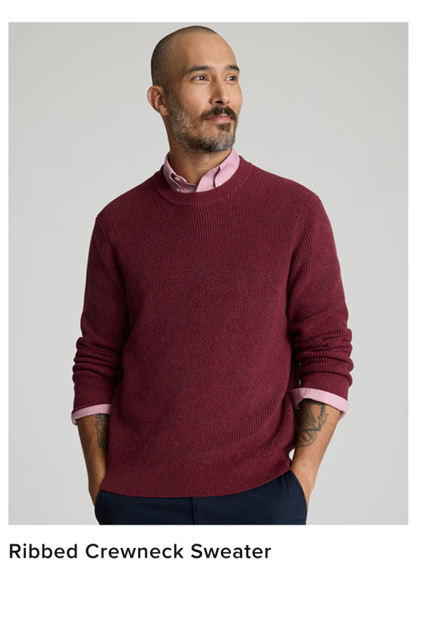 Cool weather in the forecast? Layer up in style with this comfortable, polished crewneck sweater to feel warm and look sharp this season. It’s 100% natural cotton with an irresistible ribbed knit texture, and you won’t want to take it off. It has the perfect weight for autumn weather and easily layers over your favorite untucked shirt—or under a jacket when the day turns chilly.