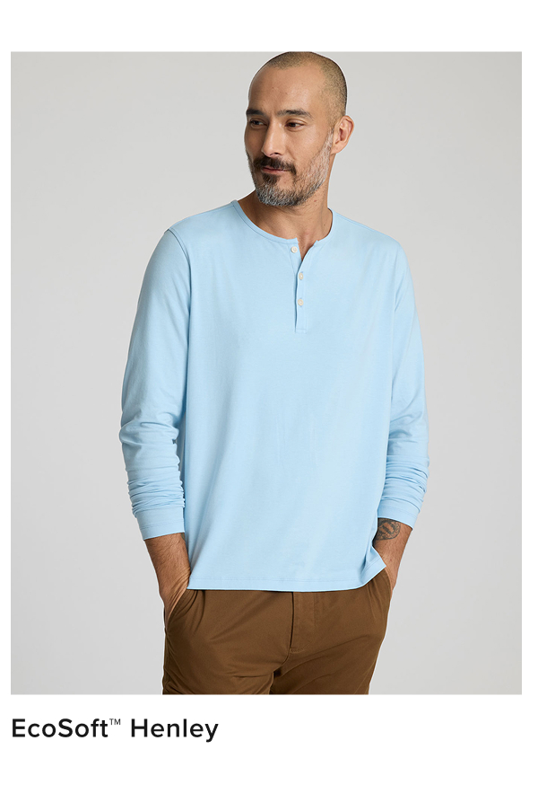 We made these EcoSoft Henleys using TENCEL™ lyocell, which are derived from natural raw material wood, for softness you can feel. The result is a more breathable feel and an ability to absorb pigment more easily for bold, eye-catching colors. Perfect for those slightly warmer days, the signature button-neck lets you customize your comfort to stay at that just-right temperature. Pair them with a lightweight wool vest and our comfortable Classic Chino Pants for a laid-back yet polished look this season. We made these EcoSoft Henleys using TENCEL™ lyocell, which are derived from natural raw material wood, for softness you can feel. The result is a more breathable feel and an ability to absorb pigment more easily for bold, eye-catching colors. Perfect for those slightly warmer days, the signature button-neck lets you customize your comfort to stay at that just-right temperature. Pair them with a lightweight wool vest and our comfortable Classic Chino Pants for a laid-back yet polished look this season.