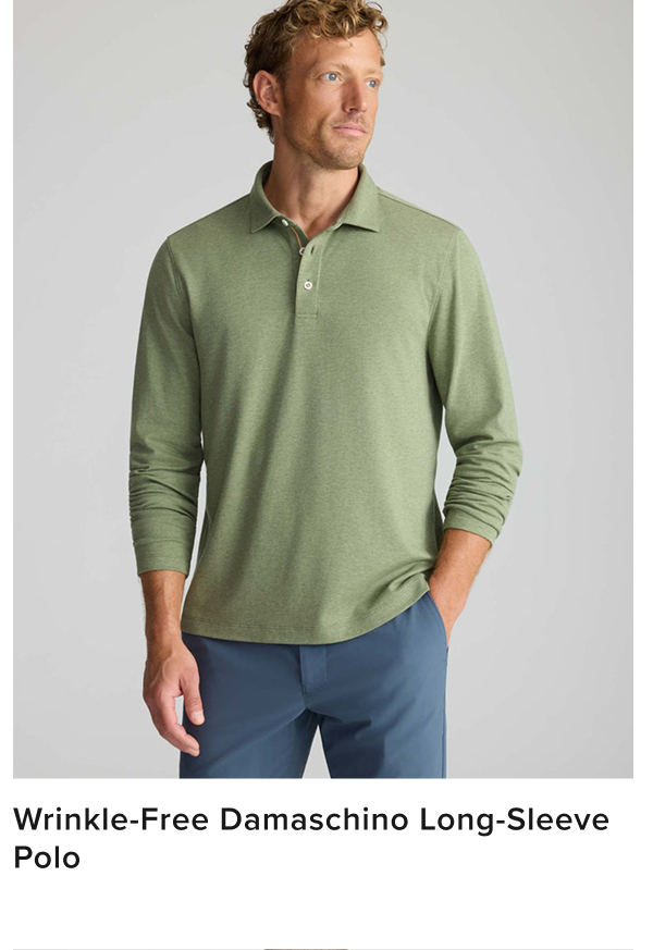 Wrinkle-Free Damaschino Long-Sleeve Polo Wrinkle-Free Damaschino Long-Sleeve Polo