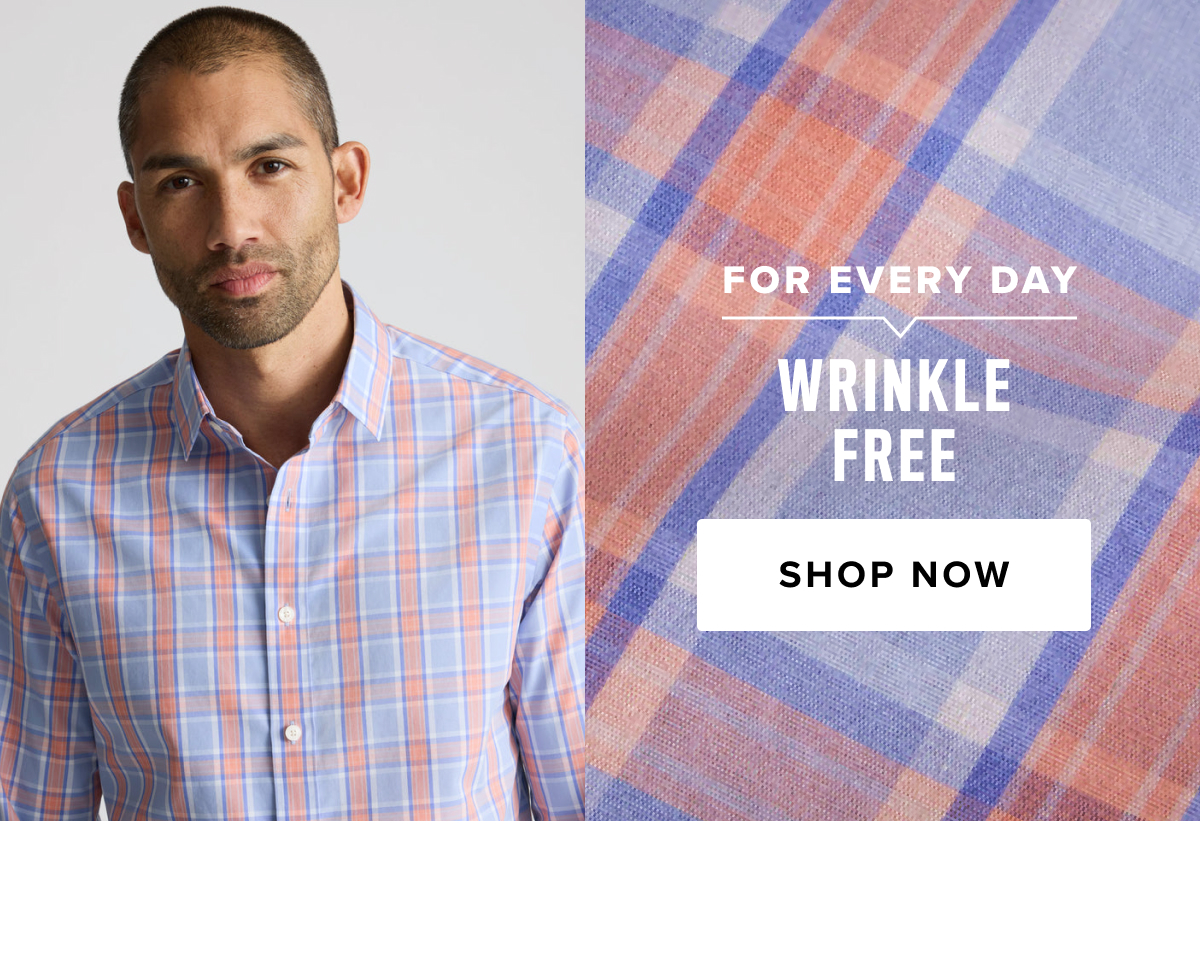 Finally, a shirt that combines the crisp feel of Wrinkle-Free cotton with the power of Performance. It’s the best of both worlds—breathable, stretchy, and sweat-wicking, all while keeping that polished look you love. Even better? It’s machine washable, so you can skip the dry cleaner. We designed this classic windowpane pattern to easily pair with a sharp Italian sport coat or stand out on its own. And to top it off, we infused it with BRRR° micro-mineral cooling technology to keep you comfortable all day long.  Now $68