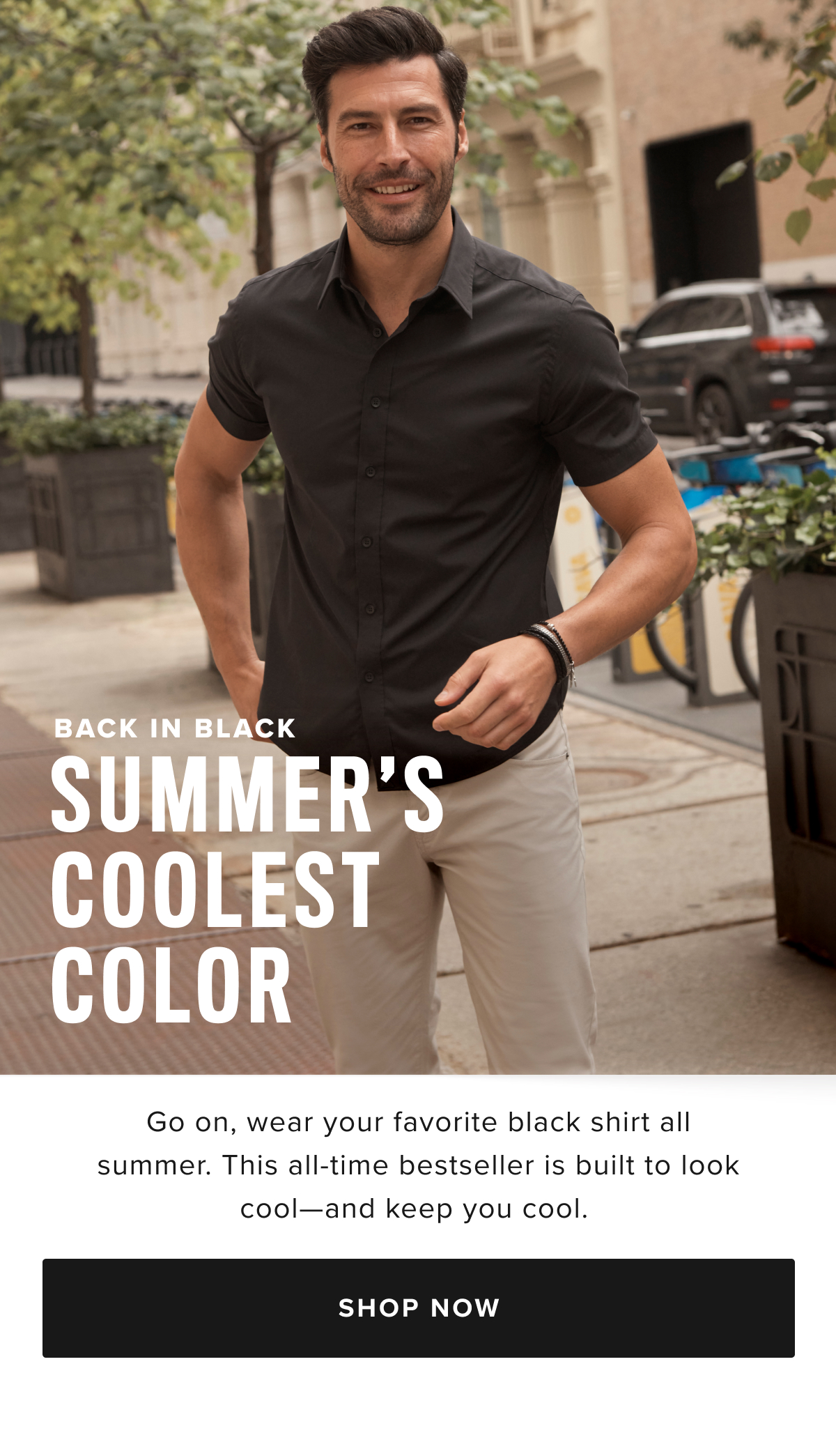 When the temperature starts to rise, you need a sharp short-sleeve shirt to look and feel cool. That's where the classic Short-Sleeve Coufran Shirt comes in. Made from 100% breathable cotton, this solid black shirt is an essential warm-weather style that's perfect for beating the heat. Featuring an easy Stay-Put Collar, our signature black sail, and that just-right untucked length, this shirt can effortlessly dress up or down for any occasion.