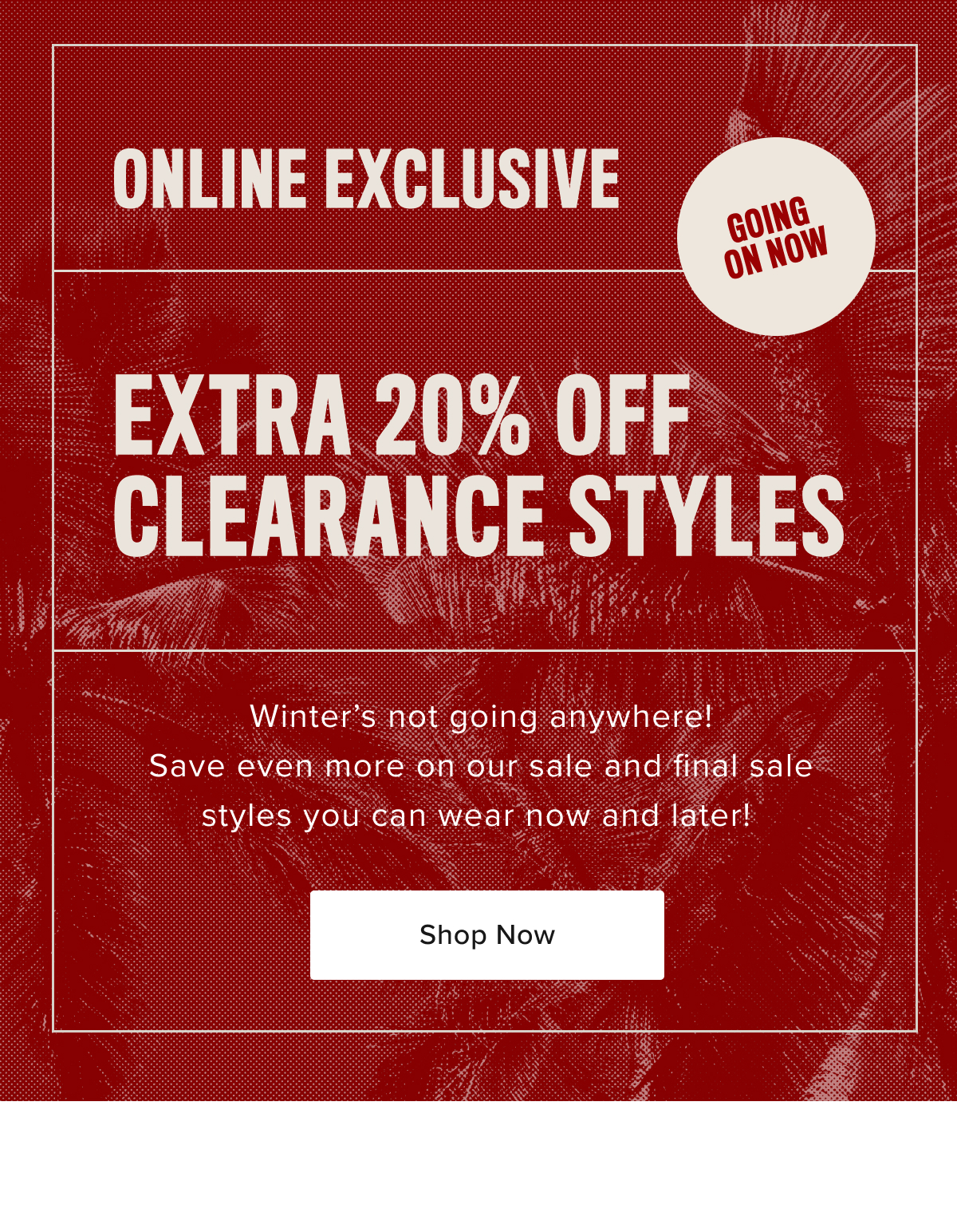 Extra 20% off clearance styles