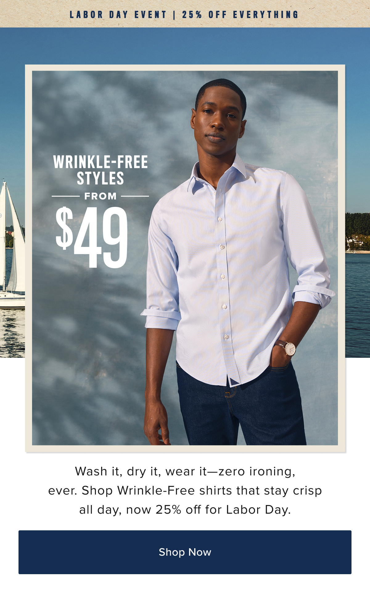 Wrinkle-Free Styles from $49- Model is wearing UNTUCKit wrinkle-Free Shirt. 