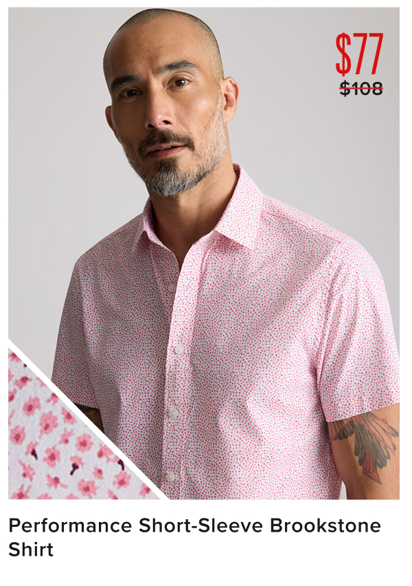 $77 Performance Short-Sleeve Brookestone Shirt
