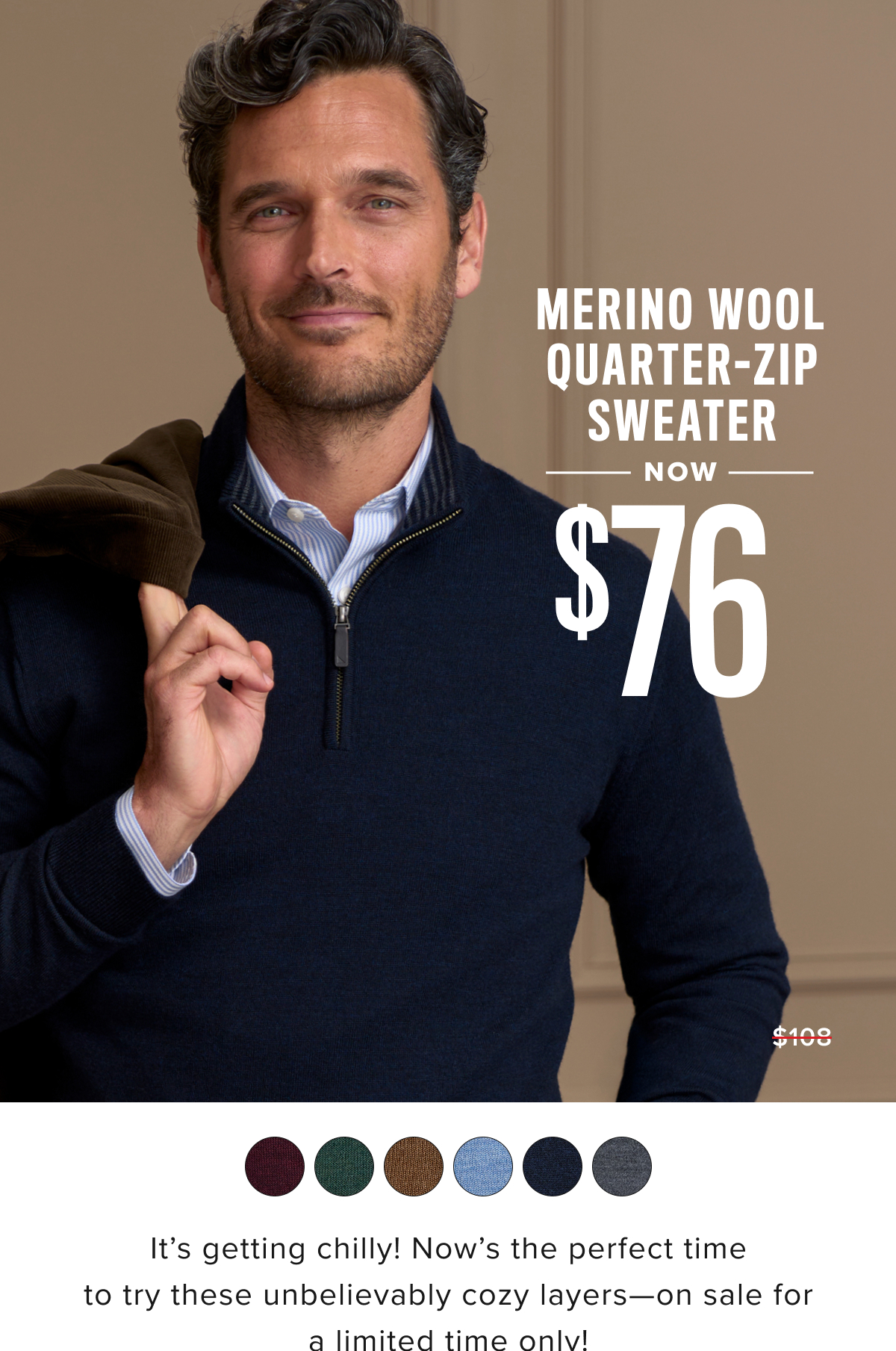 Merino Wool Quarter-Zip Sweater Now $76