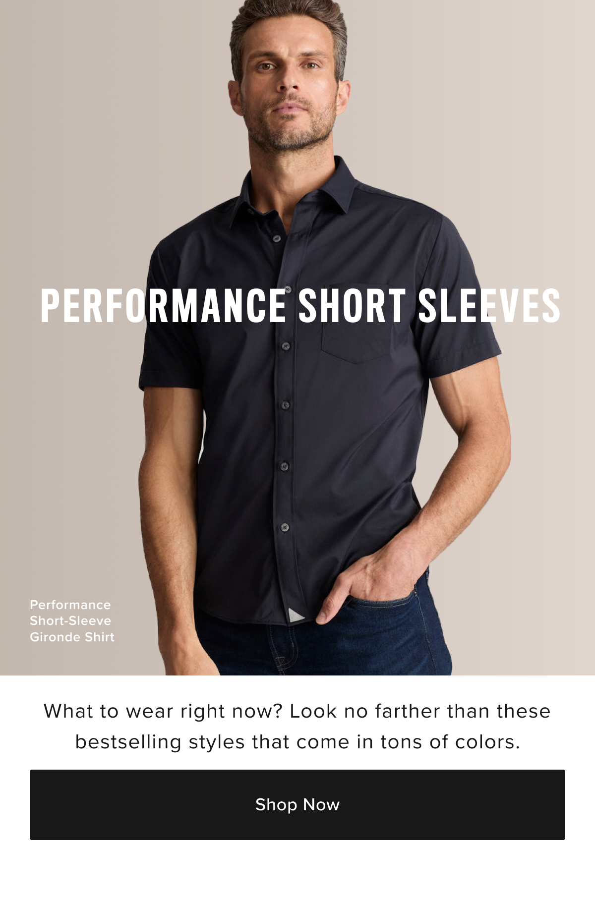 Performance Short Sleeves: Model is wearing UNTUCKit Black Gironde shirt.  