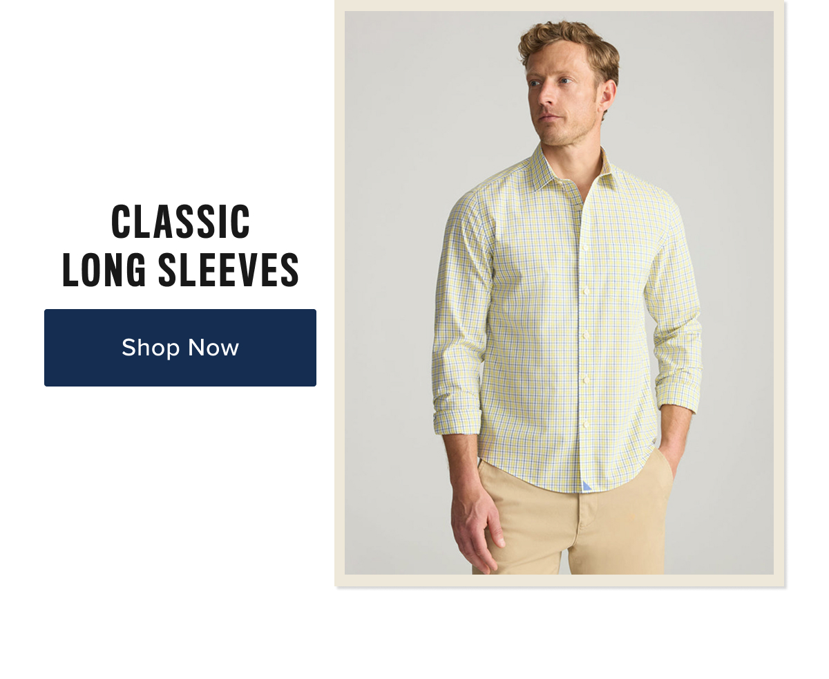 Classic long sleeve- Model is wearing UNTUCKit wrinkle-free shit.