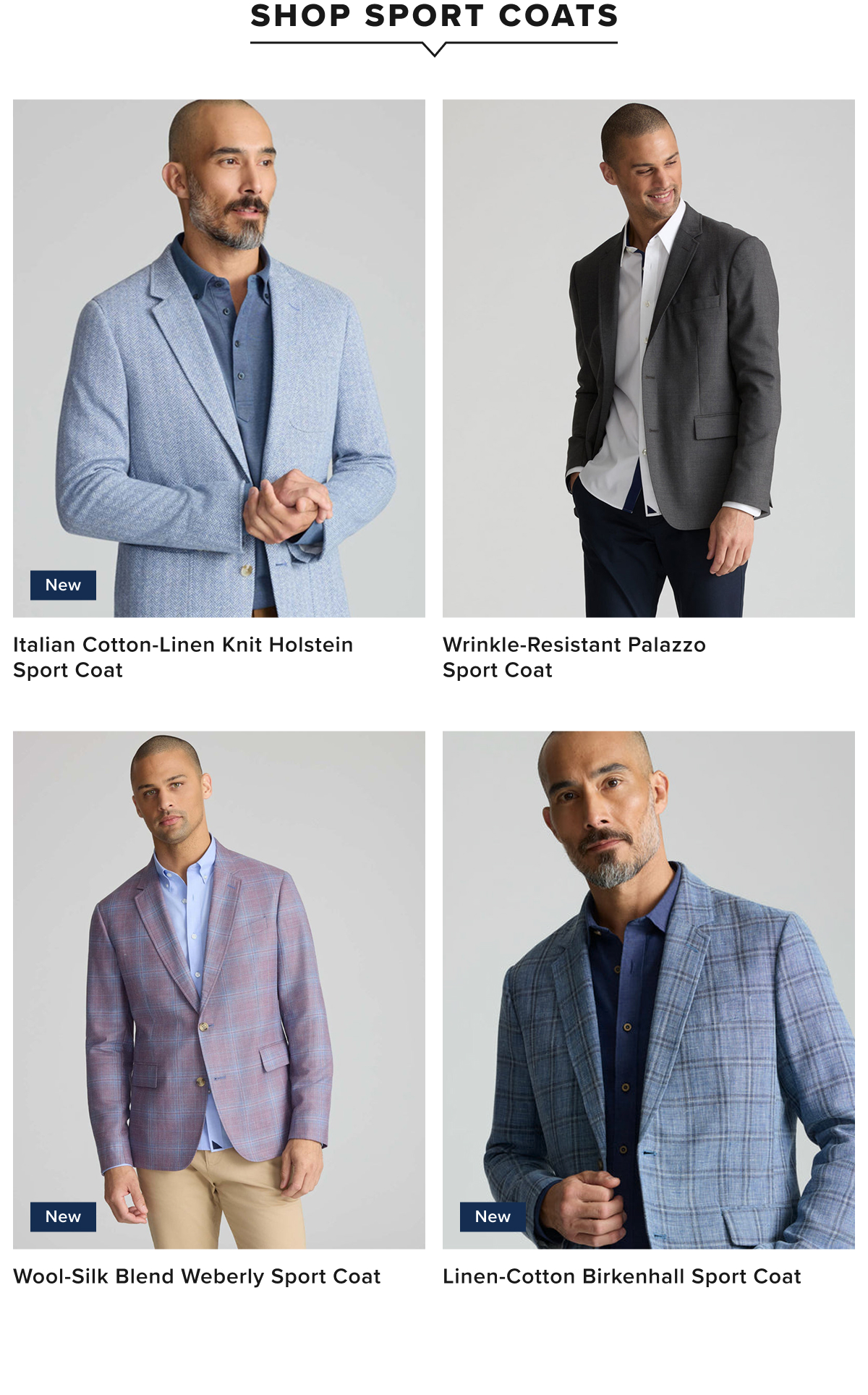 Grid of UNTUCKit sport coats in various colors. 
