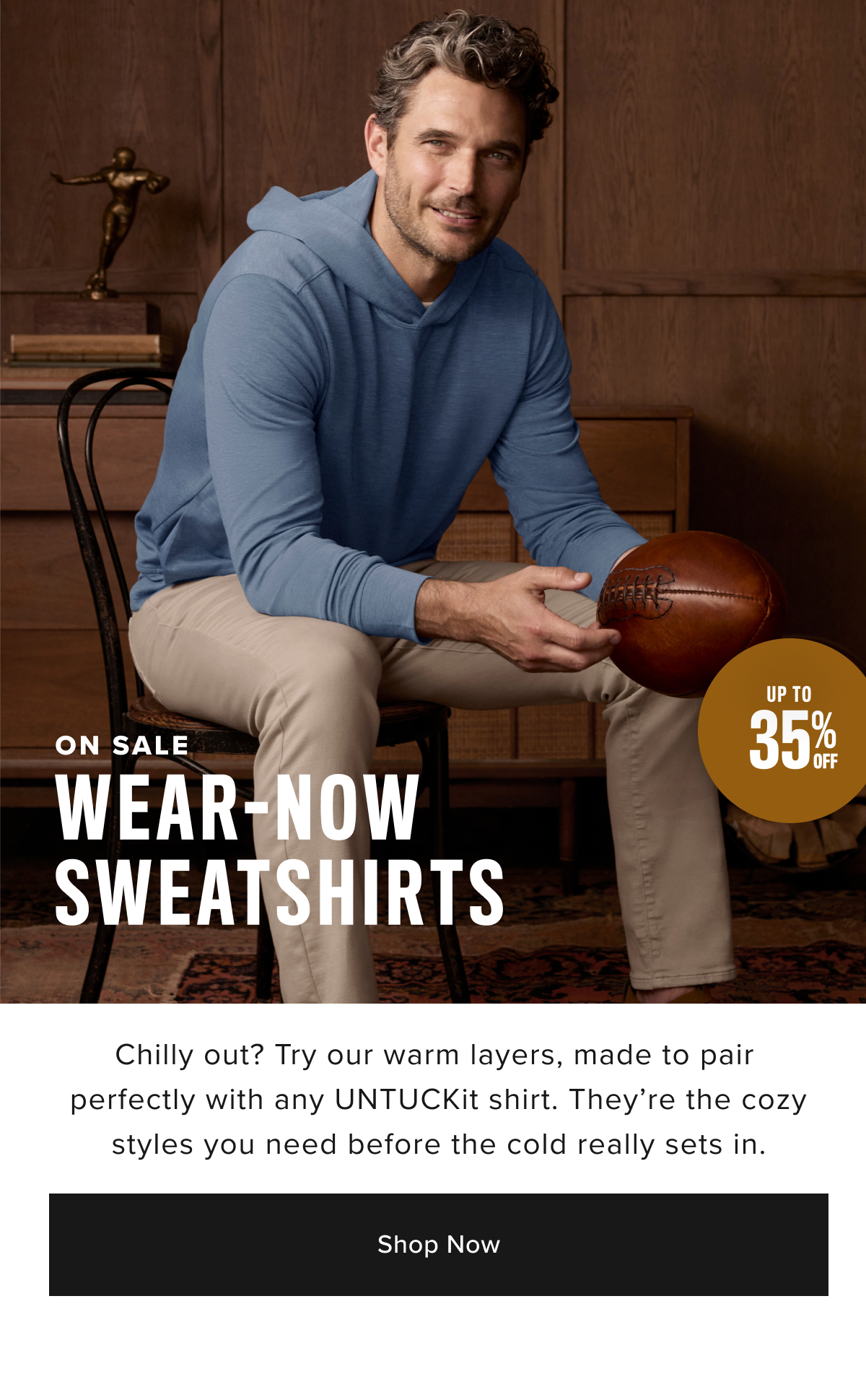 Add some extra warmth and style to your fall look with this sharp shawl collar sweatshirt. This cozy cotton-blend fabric with an irresistible quilted texture is the perfect way to block a brisk autumn breeze without overheating.  The relaxed shawl collar gives it an elevated, easy-to-wear look you can dress up or down. Layer it over your favorite untucked button-downs with our go-anywhere Traveler Tech Pants for a polished yet relaxed look this season.