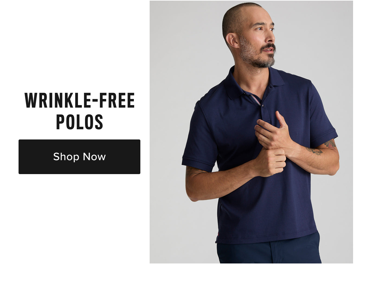 Model is wearing a Wrinkle-Free Short Sleeve polo. 
